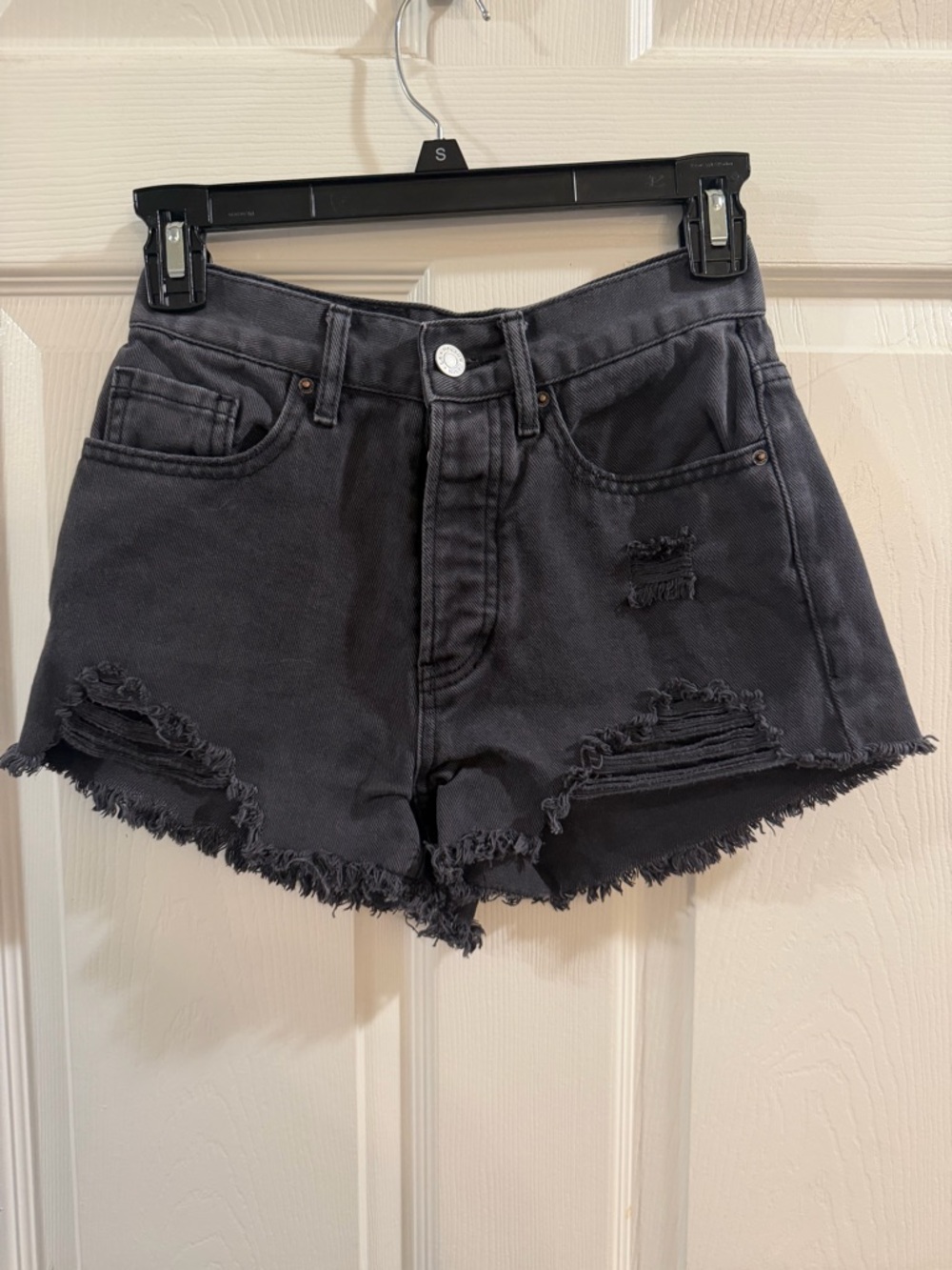 Women's Black Distressed Denim Shorts Retro Y2K